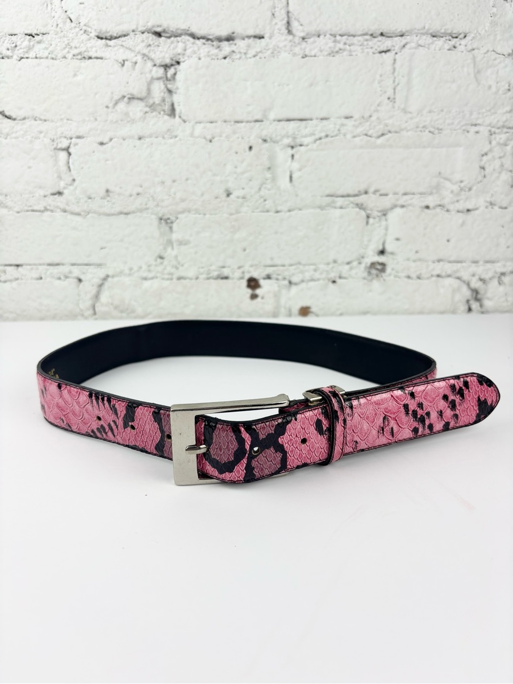 Vintage Pink Snake-Print Belt